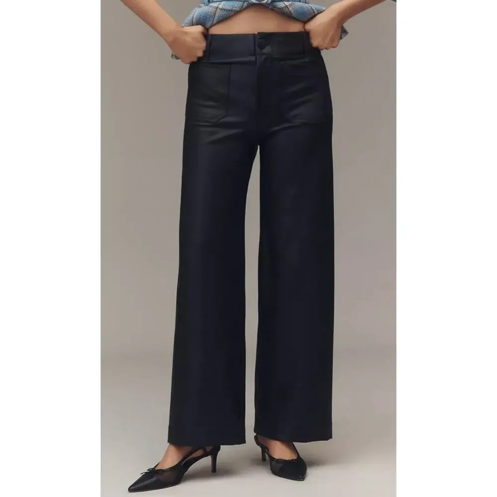 Maeve The Colette Faux Leather Full-Length Wide-Leg Pants Size 30 - Picture 1 of 7